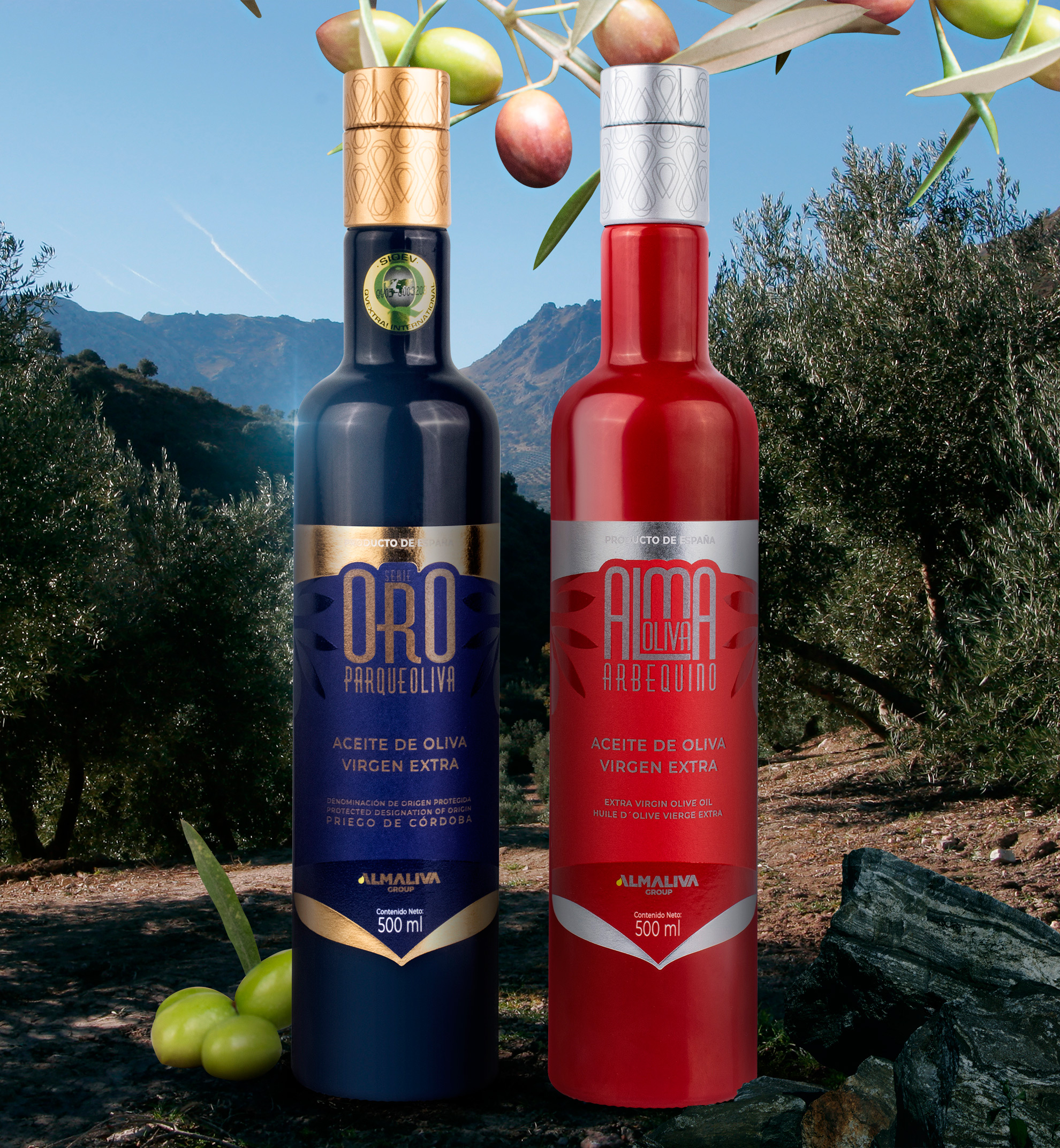 Nuevo diseño de imagen Parqueoliva y Almaoliva. Packaging con etiqueta aceite de oliva