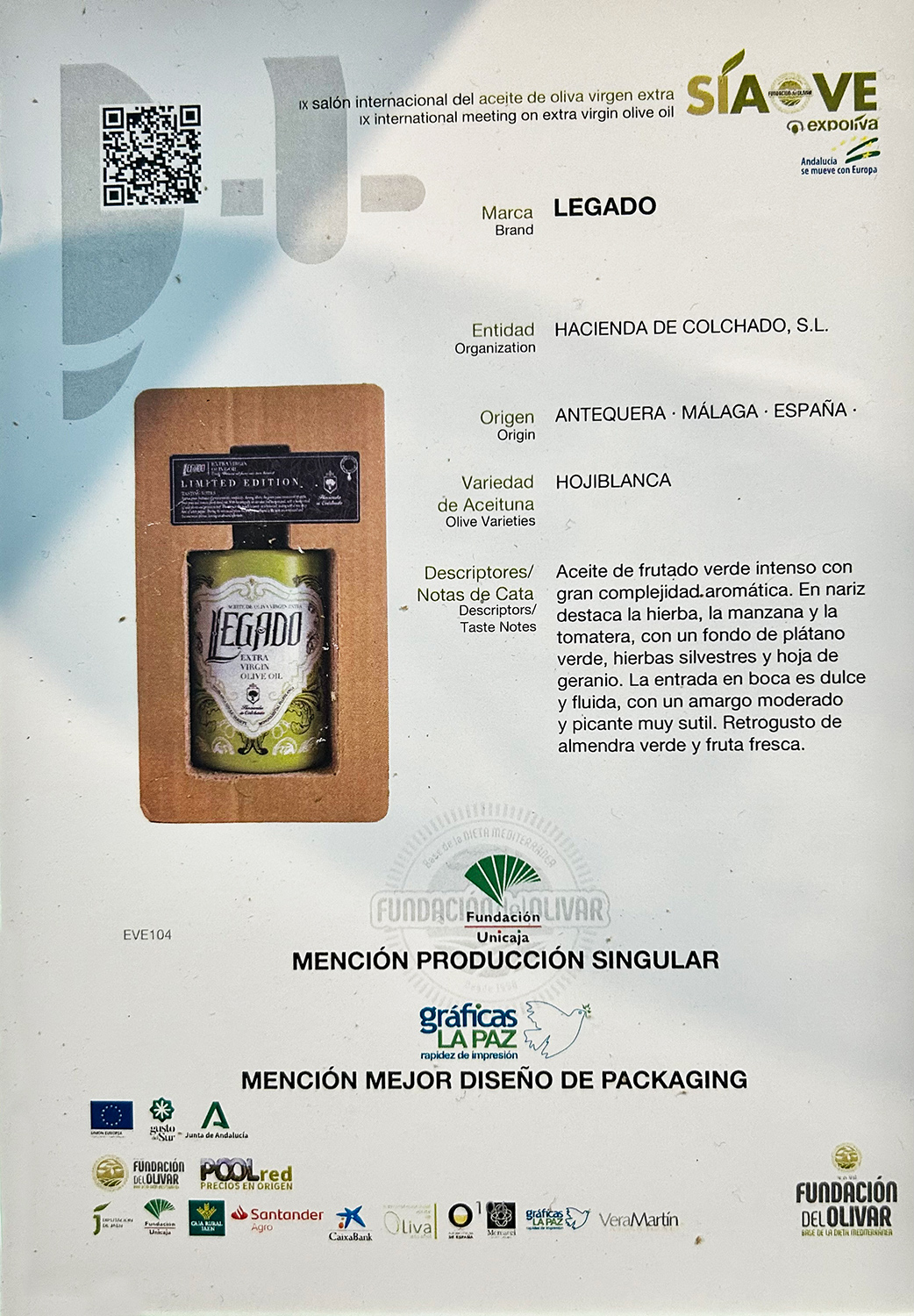 Mención "Mejor diseño de packaging para aceite" Expoliva